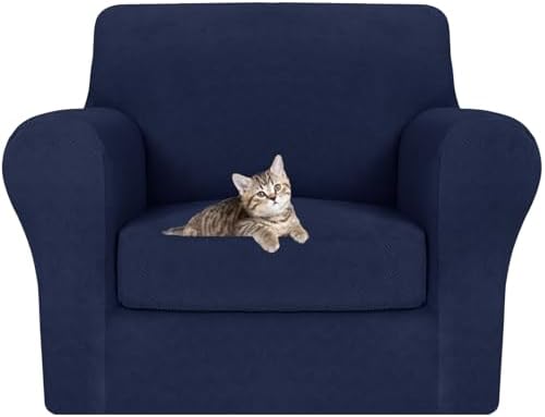 MAXIJIN 2 Piece Chair Covers Chair Slipcover with Arms, Sofa Chair Cover for Living Room Armchair Cover, Stretch Pet Dog Slip Cover for A Chair with 1 Cushion (31"-46", Navy Blue)