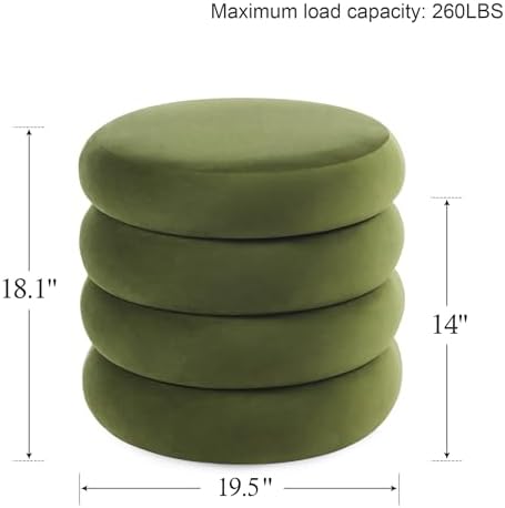 Round Velvet Storage Ottoman, Small Tufted Vanity Stool for Dorm
