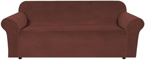 H.VERSAILTEX Stretch Velvet Sofa Covers for 3 Cushion Couch Covers Furniture Protector Soft with Non Slip Elastic Bottom, Crafted from Thick Comfy Rich Velour (Large Sofa 90"-97", Burnt Brick)