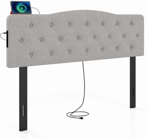 KOMFOTT Modern Headboard with Charging Station for Queen & Full Bed, Gray