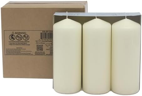 Stonebriar Unscented Pillar Candles – 80 Hour Burn Time, Long-Lasting Wax Candles for Weddings, Holidays, Home Décor & Special Events, Pack of 3, Ivory, 3" x 8"