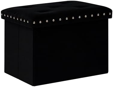 B FSOBEIIALEO Storage Ottoman Cube, 16.5" Velvet Folding Ottoman, Black