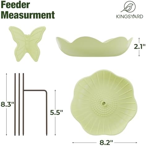 Kinsgyard 2 Pack Free Standing Tray Bird Feeders with Adjustable Pole, Wild Bird Bath for Outdoor Garden Yard Decor, Large Seed Capacity, Easy to Clean and Refill, Red & Green