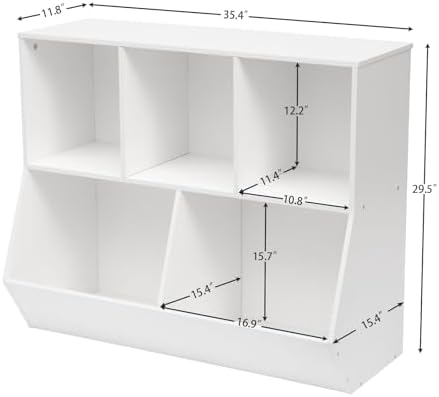 HOOBRO Kids Bookshelf, Bookcase Footboard, Toy Storage Cubby, Children's Toy Shelf, 35.4" L Storage Cabinet, Fit for Children's Room, Playroom, Hallway, Kindergarten, White WT32CW01
