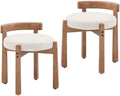 Ya-Home Modern Vanity Chair Upholstered Small Ottoman Footstool, Make Up Stool Linen Fabric with Backrest Wooden Frame for Living Room Bedrooms, 2PCS, Beige