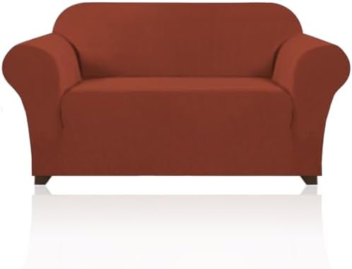 PrinceDeco Stretch Loveseat Sofa Cover Slipcover Couch Cover for 2 Cushion Sofa Washable Sofa Cover for Pets Friendly Furniture Protector Covers with Non Slip Bottom(Loveseat, Rust)