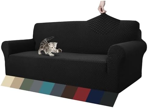 ZNSAYOTX 1 Piece Jacquard Couch Covers for 3 Cushion Couch Living Room High Stretch Sofa Cover Pets Dogs Friendly Anti Slip Thickened Slipcovers Furniture Protector (Sofa, Black)