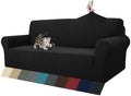 ZNSAYOTX 1 Piece Jacquard Couch Covers for 3 Cushion Couch Living Room High Stretch Sofa Cover Pets Dogs Friendly Anti Slip Thickened Slipcovers Furniture Protector (Sofa, Black)