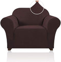 PrinceDeco Stretch Chair Cover Chair Slipcovers with Arms 1-Piece Chair Sofa Slipcovers or Living Room Non Slip Armchair Cover Furniture Protector Dogs Pet Friendly(Armchair,Brown)