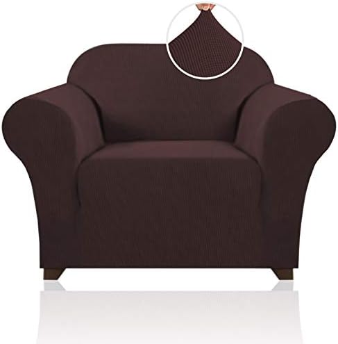 PrinceDeco Stretch Chair Cover Chair Slipcovers with Arms 1-Piece Chair Sofa Slipcovers or Living Room Non Slip Armchair Cover Furniture Protector Dogs Pet Friendly(Armchair,Brown)