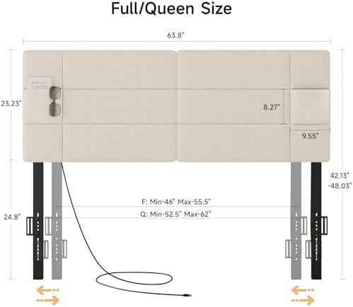 ONBRILL Headboard Full/Queen Size, Adjustable Height 42-48 in, Off White