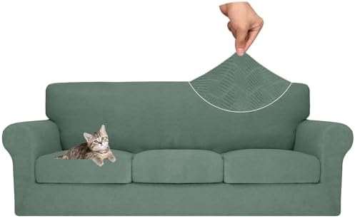 MAXIJIN 4 Piece Couch Covers for 3 Cushion Couch Sofa Covers, Stretch Couch Slipcovers for Sofas with 3 Cushions, Thick 3 Seat Furniture Protector for Dogs Pet (71"-91", Pea Green)