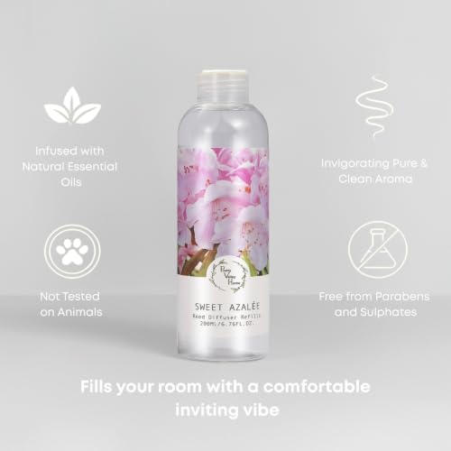 Reed Diffuser Refill, Sweet Azalee Reed Diffuser Oil Natural Scented Essential Oil Refill Home Fragrance for Bathroom, Bedroom, Office Decor 200ml