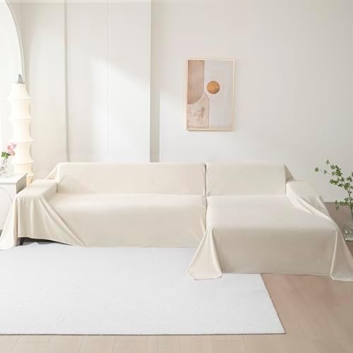 MEETSKY Sectional Couch Cover for 3 Cushion Sofa Washable, Cat Scratch Proof Sofa Covers, Furniture Protector Oversized L Shape Big Sofa Slipcovers for Dogs, 91" x 150", Creamy White