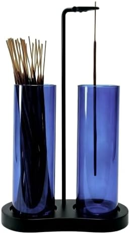 Blue Glass Incense Holder, Incense Burner Holder with Ash Catcher & Storage,Hang Upside Down Incense Holder for Sticks (Blue)