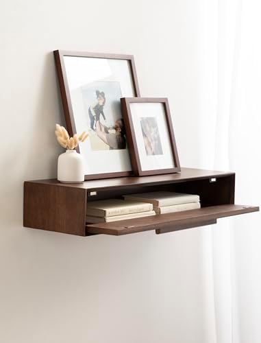Kate and Laurel McCutcheon Mid-Century Floating Console Table for Entryway; 30 x 9 x 6; Walnut Brown; Decorative Transitional Floating Entryway Table for Use as Living Room Storage Wall Shelf
