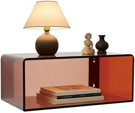 Acrylic Wall-Mounted Nightstand Floating Wall Nightstand Bedside Table Floating Side Table Wall Mounted Clear Shelf for Bedroom Bathroom (Brown)