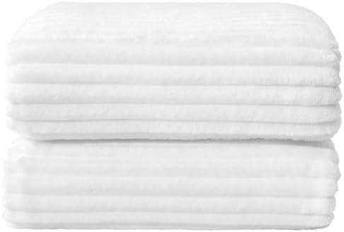 BEDELITE Ribbed Jacquard White Fleece Throw Blanket for Couch, 50x70 Inch