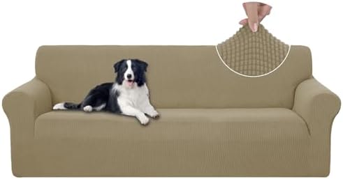 U-NICE HOME 4 Seater Stretch Couch Cover for 3 Cushion Sofa, Sand