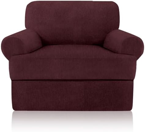 Sofa Cover 2 Pieces T Cushion Chair Covers with Arms Super Stretch Chair Slipcover for Living Room,Slip Cover Anti Slip Armchair Furniture Protector Pet Universal(Burgundy, 1 Cushion)