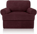 Sofa Cover 2 Pieces T Cushion Chair Covers with Arms Super Stretch Chair Slipcover for Living Room,Slip Cover Anti Slip Armchair Furniture Protector Pet Universal(Burgundy, 1 Cushion)
