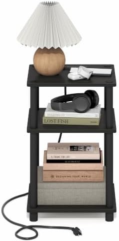 Furinno Just 3-Tier Night Stand with Charging Station, Black Espresso