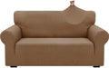 ZNSAYOTX 1 Piece Jacquard Couch Covers for 2 Cushion Couch High Stretch Loveseat Slipcover for Pets Dogs Anti Slip Love Seat Sofa Slipcover Furniture Protector (Medium,New Pattern Light Coffee)