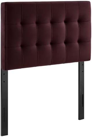 Modway Lily Twin Size Stain-Resistant Performance Velvet Headboard in Mulberry - Velvet Upholstery with Button Tufting and 4 Adjustable Height Positions