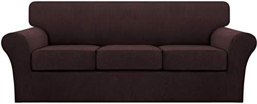 Turquoize 4 Piece Sofa Covers for 3 Cushion Couch Sofa Slipcover Soft Couch Cover for Dogs Washable Furniture Cover with 3 Individual Large Cushion Covers Feature Fabric (Large Sofa, Brown)