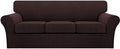 Turquoize 4 Piece Sofa Covers for 3 Cushion Couch Sofa Slipcover Soft Couch Cover for Dogs Washable Furniture Cover with 3 Individual Large Cushion Covers Feature Fabric (Large Sofa, Brown)