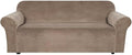 H.VERSAILTEX Stretch Velvet Sofa Covers for 3 Cushion Couch Covers Furniture Protector Soft with Non Slip Elastic Bottom, Crafted from Thick Comfy Rich Velour (Large Sofa 90"-97", Camel)