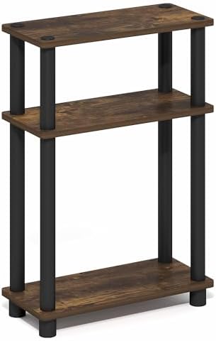 Furinno Turn-N-Tube Narrow Night Stand, 3-Tier Rectangular Nightstand with Storage Shelf, Slim Toolless Bedside Table, End Table, Side Table, for Bedroom, Closet, Dorm, Amber Pine