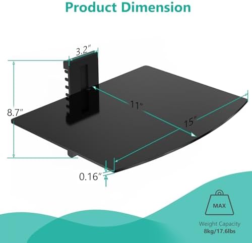 WALI 1 Tier Glass Floating TV Wall Shelf for Projector, DVD Players