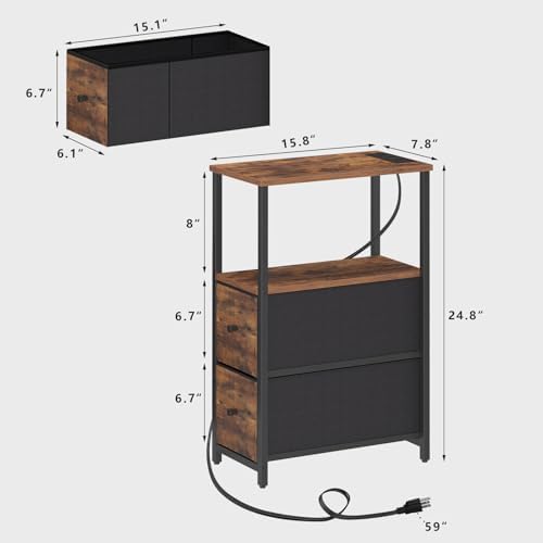 TUTOTAK Narrow LED End Table, Skinny Side Table with Charging Station