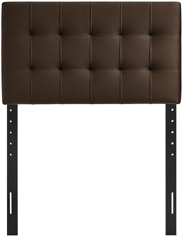 Modway Lily Twin Size Stain-Resistant Performance Velvet Headboard in Chocolate Brown - Velvet Upholstery with Button Tufting and 4 Adjustable Height Positions