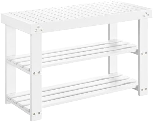 Pipishell 3 Tier Bamboo Shoe Rack Bench for Entryway, White