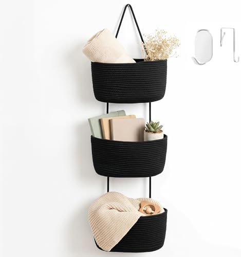 Hanging Basket, Over Door Organizer, 3 -Tier Wall Storage with Hook