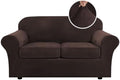 H.VERSAILTEX Real Velvet Plush 3 Piece Stretch Sofa Covers Couch Covers for 2 Cushion Couch Loveseat Covers Width Up to 72 Inch Feature Thick Soft Stay in Place (Medium Sofa, Brown)