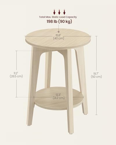 VASAGLE Round Side Table with Lower Shelf, End Table for Small Spaces