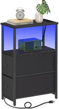 TUTOTAK Narrow LED End Table, Skinny Side Table with Charging Station