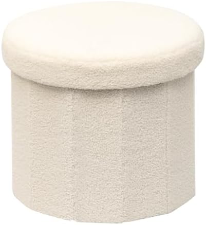 B FSOBEIIALEO Storage Ottoman Cube, Round Ottoman with Storage, Cream White