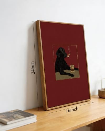 Black Lab Wall Decor, Smoking Dog Framed Wall Art Gift for Men 16x24in