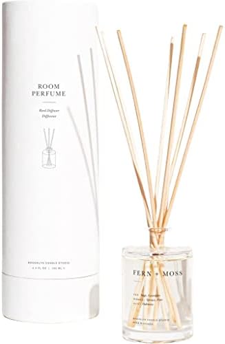 Brooklyn Candle Studio Reed Scent Diffuser - Fern & Moss - Relaxing Oil Diffuser, Sage, Lavender & Pine Fragrance, 8 Rattan Diffuser Reeds, Clean Ingredients - 4.4oz