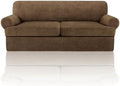 3 Pieces Sofa Covers fot T Cushion Loveseat Slipcover, Sofa Stretch Slip Covers for 2 Cushion Couch with 2 Individual T Shape Seat Covers (Chocolate, 2 Cushion)