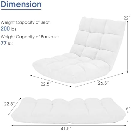 S AFSTAR Cushioned Floor Chair, 14-Position Adjustable Padded Lazy Recliner with Comfortable Back Support and Skin-Friendly Cover, Great for Reading, Playing Game, Meditating (White)