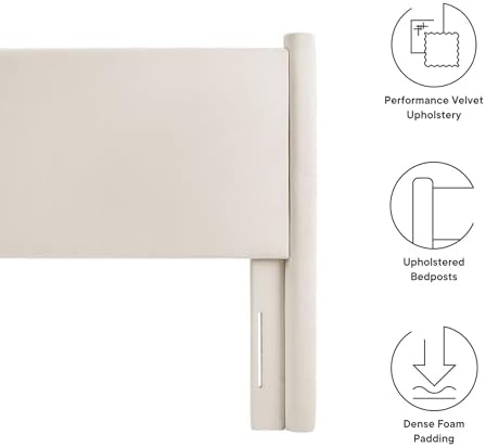 Modway Rael King Upholstered Headboard with Pillars in Alabaster – Velvet Headboard – Stain-Resistant Performance Velvet Headboard for King Size Beds