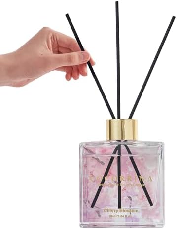COCORRÍNA Reed Diffuser Set of 3-3 Pack/ 3.04 Fl.oz Diffuser with 24 Sticks Warm Vanilla/Cherry Blossom/Lavender Thyme Reed Diffuser for Home Bathroom Office Shelf Decor