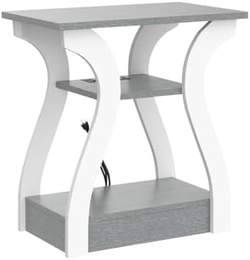 FROMJBEST End Tables Living Room, Grey End Table with Charging Station