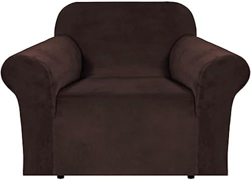 H.VERSAILTEX Stretch Velvet Armchair Cover Couch Covers 1 Cushion Chair Slipcover for Living Room Furniture Cover Crafted from Thick Comfy Rich Velour (Chair 31"-49", Chocolate)