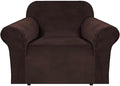 H.VERSAILTEX Stretch Velvet Armchair Cover Couch Covers 1 Cushion Chair Slipcover for Living Room Furniture Cover Crafted from Thick Comfy Rich Velour (Chair 31"-49", Chocolate)